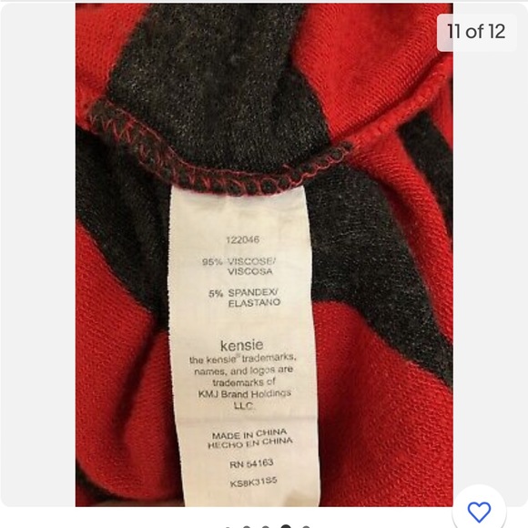 kensie Women’s top long sleeve Red and Gray striped drawstring waist - Picture 10 of 11